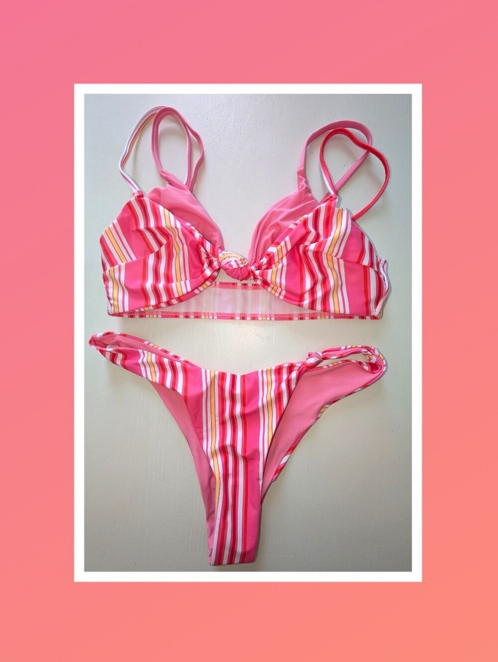 NWOT Pink And orange Striped Two-Piece Bikini Set